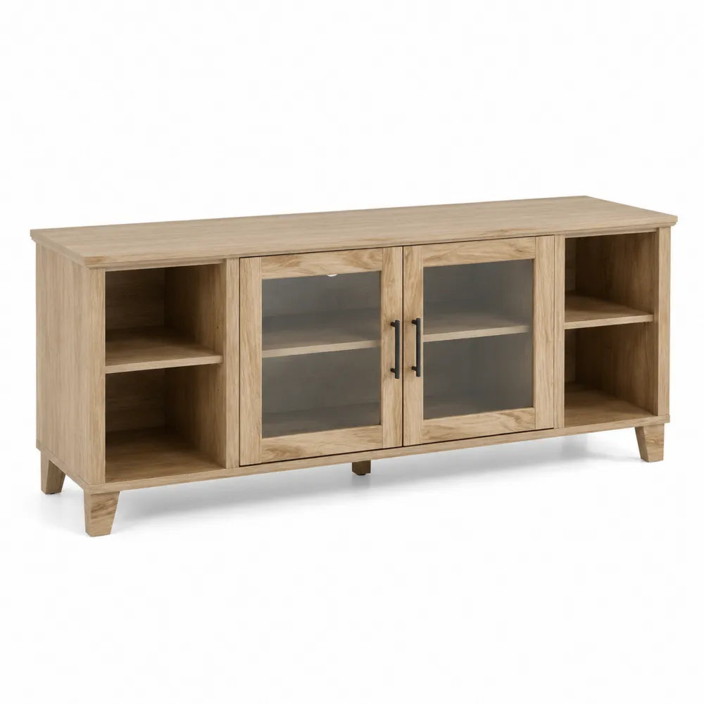 Szafka RTV z płyty meblowej i szkła dąb 150x40x60 cm