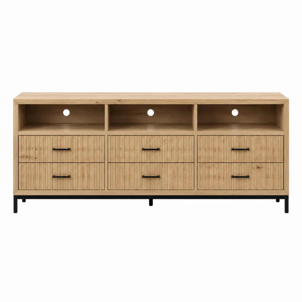 Szafka RTV bambusowa i metalowa beżowa 180x40x60 cm