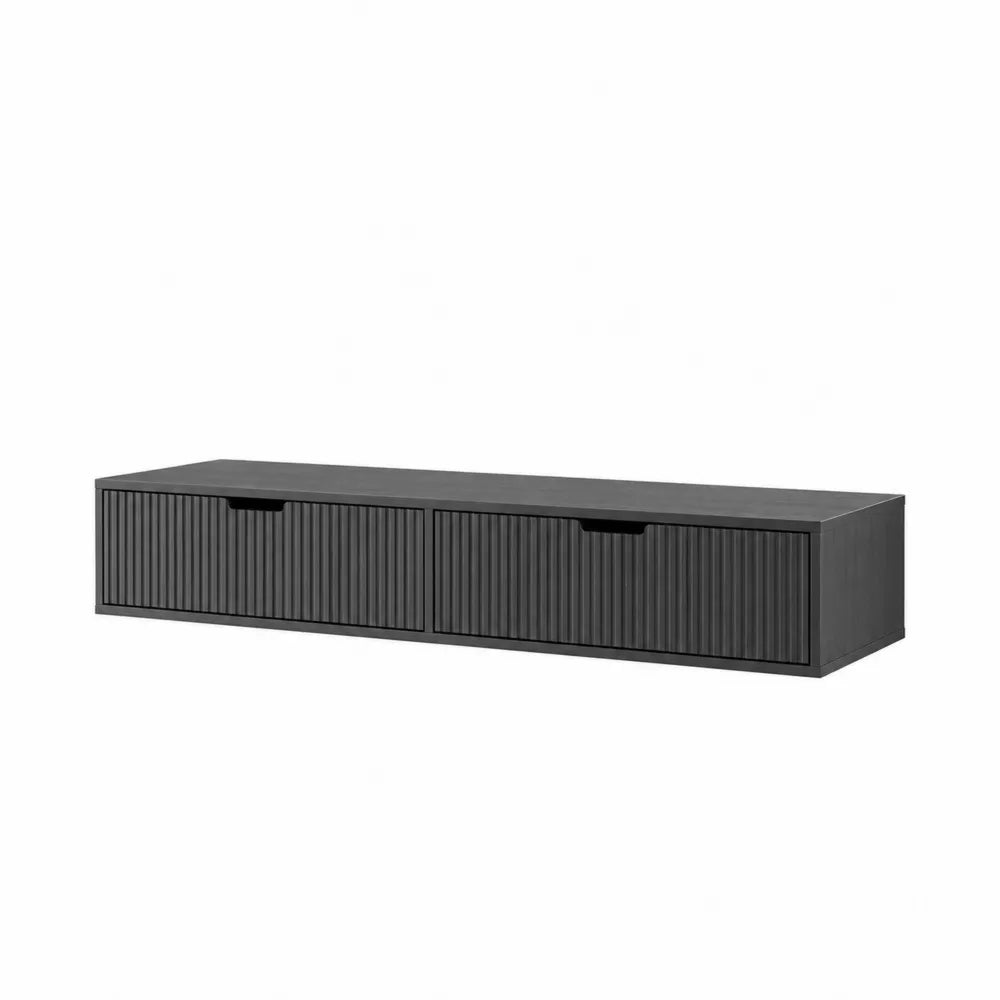 Wisząca szafka RTV z MDF, czarna, 120x30x20 cm, 2 szuflady