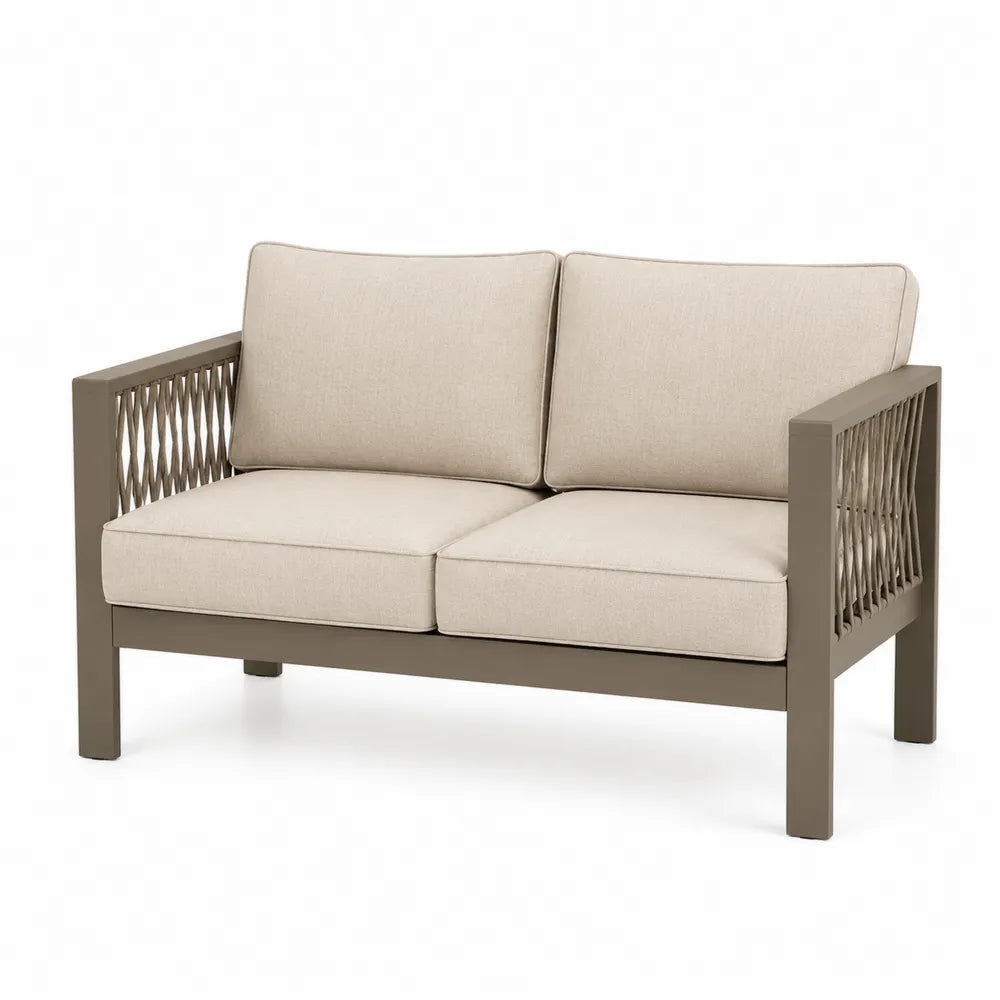 Sofa ogrodowa dwuosobowa z aluminium 120 cm beżowa