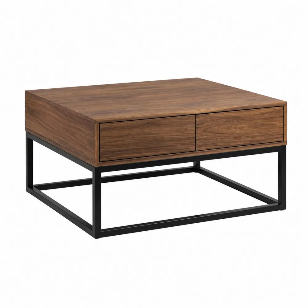 Stolik kawowy z drewna orzechowego z metalową ramą 90 cm x 60 cm x 45 cm