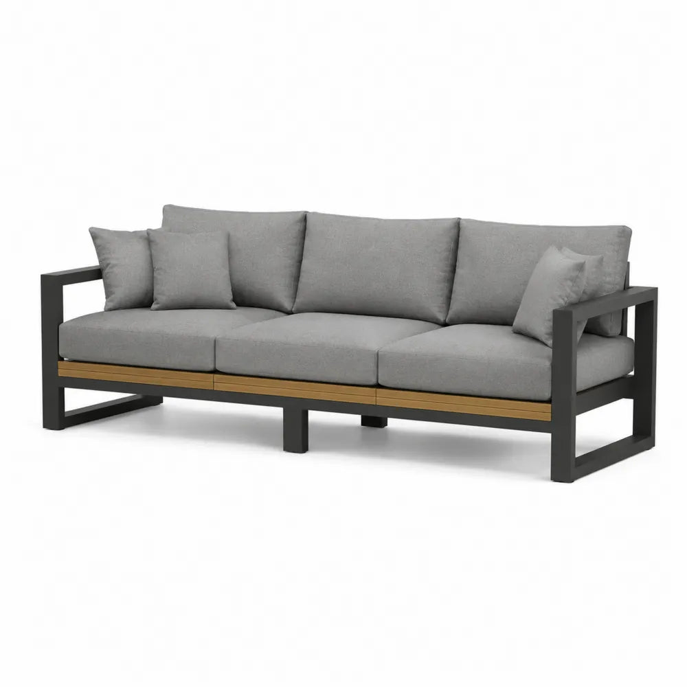 Sofa ogrodowa 3-osobowa stalowa z poduszkami z poliestru szara 200cm