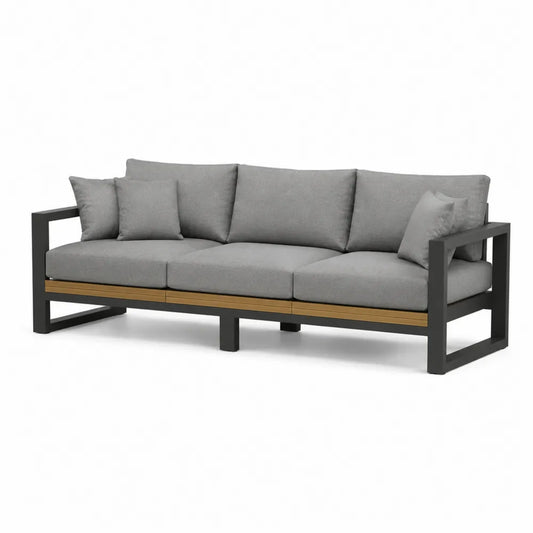 Sofa ogrodowa 3-osobowa stalowa z poduszkami z poliestru szara 200cm