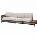Sofa modułowa ogrodowa, stalowa, beżowe poduszki, drewno tekowe