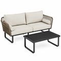 Zestaw ogrodowy sofa 2-osobowa z poduszkami i stolik prostokątny aluminiowy beżowy/brązowy