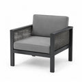 Fotel aluminiowy z szarymi poduszkami i liną 75 cm