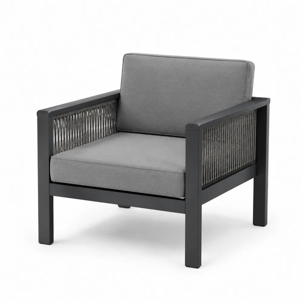 Fotel aluminiowy z szarymi poduszkami i liną 75 cm