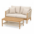 Zestaw mebli ogrodowych sofa dwuosobowa z drewna teak beżowy