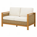Dwuosobowa sofa z drewna i technorattanu, kremowa