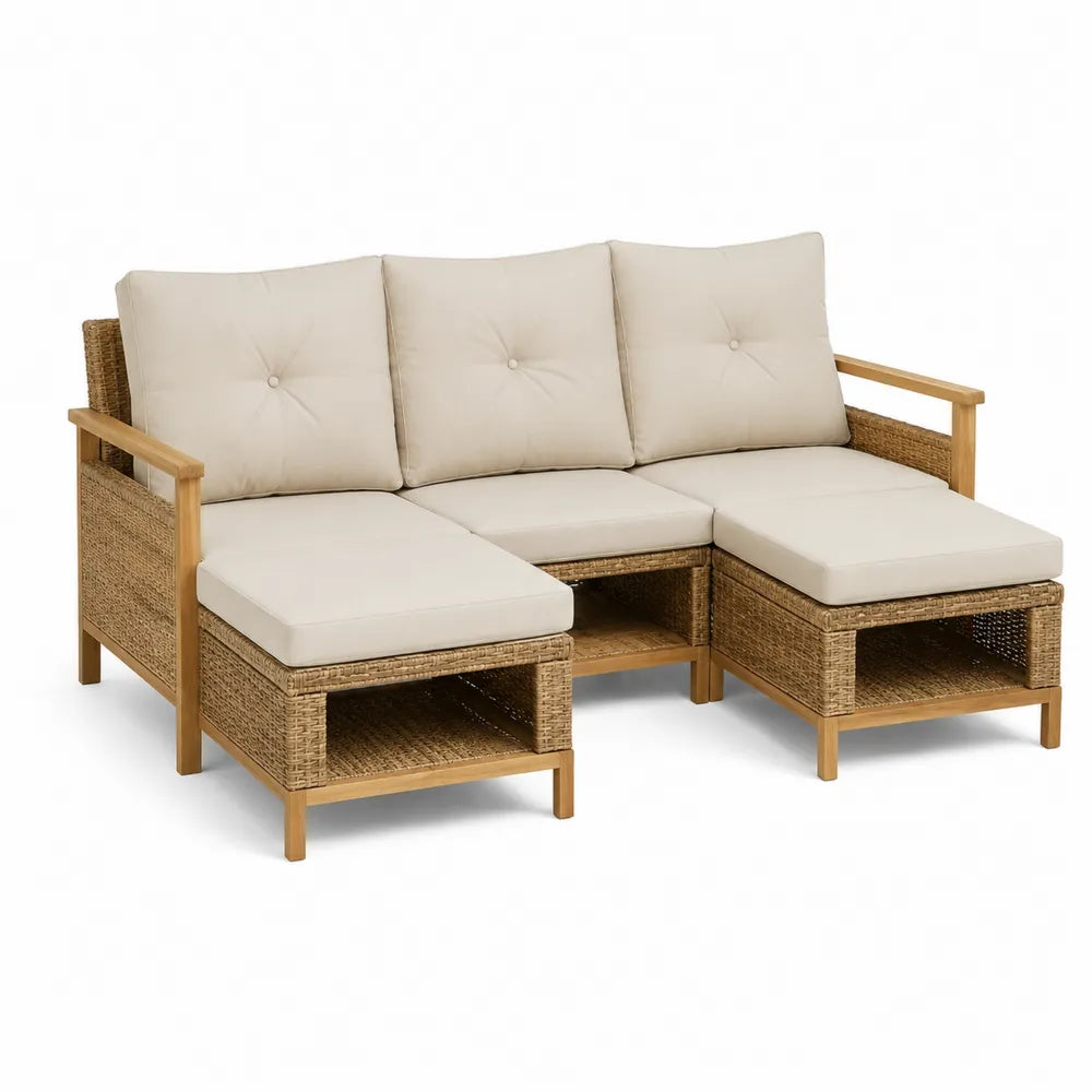 Sofa ogrodowa z rattanu z poduszkami, 3-częściowa