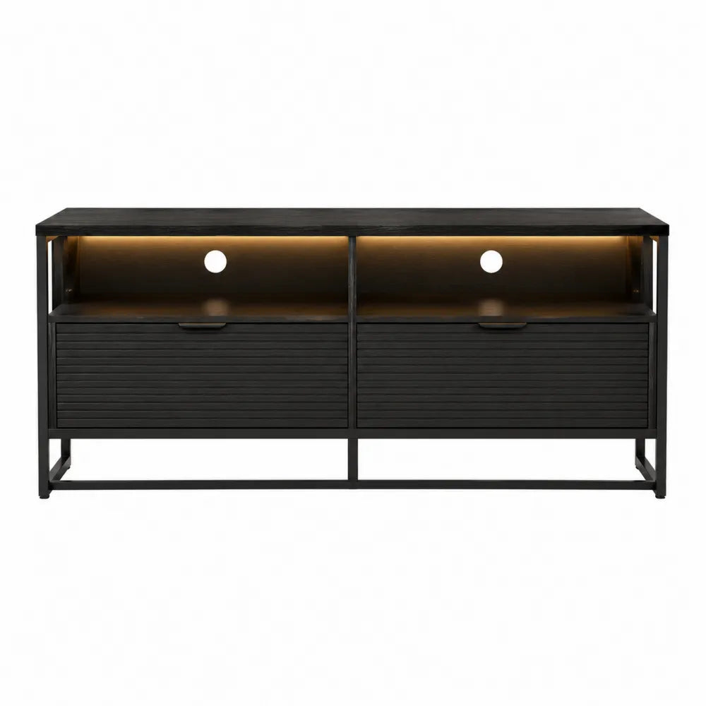 Czarna szafka RTV ze stali i MDF z półkami i szufladami 150x50x60 cm